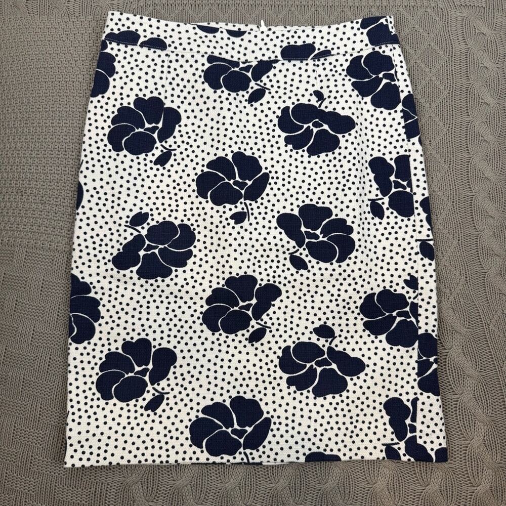 Boden Navy and White Floral Pencil Skirt